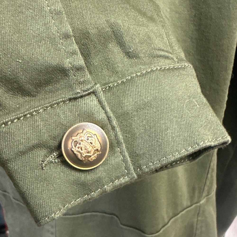 One 5 One Olive Green Military Peplum Jacket Red Floral Embroidery Womens Large - Picture 5 of 10